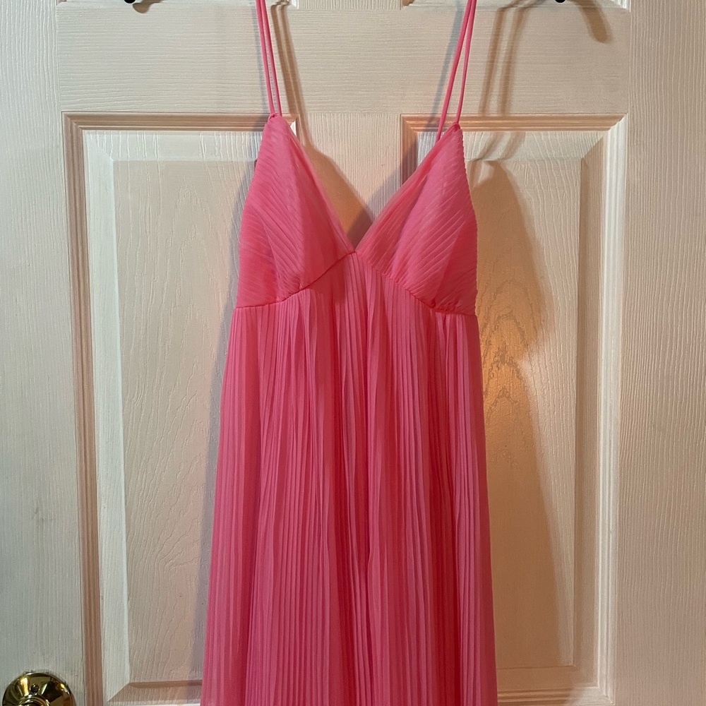 Pink Pleated Spaghetti Strap Dress